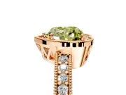 Milgrain Halo Engagement Ring Setting for Fancy Yellow Heart-Shaped Center with Wide Pave Band and Prong Head in Rose Gold