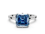 Solitaire Engagement Ring Setting for Fancy Blue Asscher Cut Center with Plain Band and Tulip Prong Head in Platinum