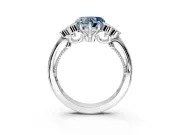 Cluster Engagement Ring Setting for Fancy Blue Heart-Shaped Center with Bezel Accent Clusters and Prong Head in White Gold
