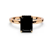 Hidden Halo Engagement Ring Setting for Fancy Black Emerald Cut Center with Plain Band and Tall Prong Head in Rose Gold