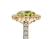 Milgrain Floral Halo Engagement Ring Setting for Fancy Yellow Oval Center with Pave Band and Prong Head in Yellow Gold