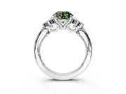 Cluster Engagement Ring Setting for Fancy Green Round Cut Center with Bezel Accent Clusters and Prong Head in Platinum