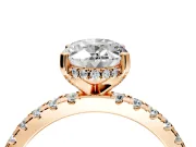 Solitaire Engagement Ring Setting for Oval Center with Band of Accents and Prong Head in Rose Gold