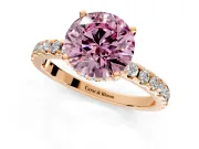 Solitaire Engagement Ring Setting for Fancy Pink Round Cut Center with Band of Accents and Prong Head in Rose Gold
