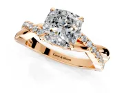 Crossover Engagement Ring Setting for Cushion Cut Center with Pave and Plain Strands and Prong Head in Rose Gold