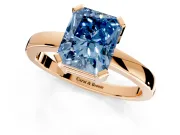 Solitaire Engagement Ring Setting for Fancy Blue Radiant Cut Center with Plain Band and Flat Tab Prong Head in Rose Gold