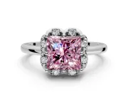 Floral Frame Engagement Ring Setting for Fancy Pink Princess Cut Center with Accent Clusters and Prong Head in Platinum