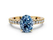Solitaire Engagement Ring Setting for Fancy Blue Oval Center with Single Row Accent Band and Prong Head in Yellow Gold