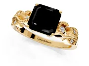 Leaf Engagement Ring Setting for Fancy Black Asscher Cut Center with Milgrain Accent Band and Prong Head in Yellow Gold