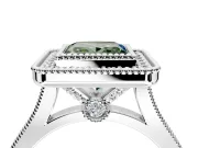 Halo Engagement Ring Setting for Fancy Green Princess Cut Center with Milgrain Frame, Pave Band and Prong Head in White Gold