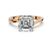 Solitaire Engagement Ring Setting for Asscher Cut Center with Plain Bypass Twist Band and Prong Head in Rose Gold