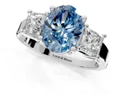 3 Stone Engagement Ring Setting for Fancy Blue Oval Center with Matching Side Accents and Prong Head in Platinum