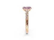 Cluster Engagement Ring Setting for Fancy Pink Radiant Cut Center with Round Cut Accent Band and Prong Head in Rose Gold