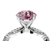 Solitaire Engagement Ring Setting for Fancy Pink Round Cut Center with Marquise Panel Band and Prong Head in Platinum
