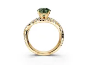 Solitaire Engagement Ring Setting for Fancy Green Round Cut Center with Woven 3-Strand Pave Band and Prong Head in Yellow Gold