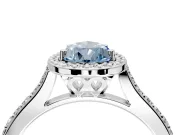 Halo Engagement Ring Setting for Fancy Blue Pear-Shaped Center with Pave Accents, Heart Basket and Prong Head in Platinum