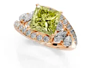 Halo Engagement Ring Setting for Fancy Yellow Princess Cut Center with Marquise and Pave Bypass Band and Prong Head in Rose Gold