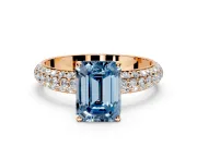 Solitaire Engagement Ring Setting for Fancy Blue Emerald Cut Center with Domed Multi-Row Pave Band and Prong Head in Rose Gold