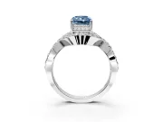 Halo Engagement Ring Setting for Fancy Blue Radiant Cut Center with Pave Infinity Twist Band and Prong Head in Platinum
