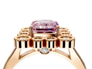 Cluster Halo Engagement Ring Setting for Fancy Pink Radiant Cut Center with Milgrain Bezel Accents and Prong Head in Rose Gold