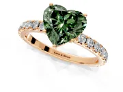 Solitaire Engagement Ring Setting for Fancy Green Heart-Shaped Center with Large Accent Band and Prong Head in Rose Gold