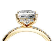 Solitaire Engagement Ring Setting for Princess Cut Center with Fine Pave Band and Prong Head in Yellow Gold
