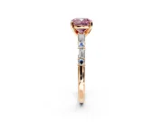 Baguette Engagement Ring Setting for Fancy Pink Cushion Cut Center with Alternating Bar-Set Band and Prong Head in Rose Gold
