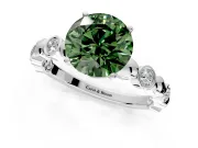 Solitaire Engagement Ring Setting for Fancy Green Round Cut Center with Beaded Bezel Station Band and Prong Head in Sterling Silver