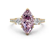 3 Stone Engagement Ring Setting for Fancy Pink Marquise Center with Round Cut Side Accents and Prong Head in Yellow Gold