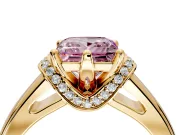 Solitaire Engagement Ring Setting for Fancy Pink Princess Cut Center with Wide Band, Pave Collar and Prong Head in Yellow Gold