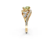Halo Engagement Ring Setting for Fancy Yellow Heart-Shaped Center with Marquise and Pave Bypass Band and Prong Head in Yellow Gold