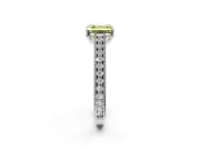 Solitaire Engagement Ring Setting for Fancy Yellow Asscher Cut Center with Engraved Pave Band and Prong Head in Platinum