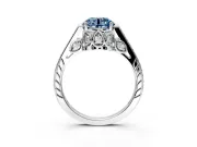 Cathedral Engagement Ring Setting for Fancy Blue Round Cut Center with Antique-Style Pave Band and Prong Head in Platinum