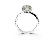 Halo Engagement Ring Setting for Fancy Yellow Oval Center with Openwork Halo, Pave Band and Prong Head in Platinum