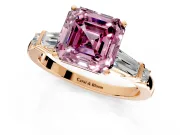 Bar-Set Engagement Ring Setting for Fancy Pink Asscher Cut Center with Tapered Baguette Accents and Prong Head in Rose Gold