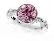 Milgrain Bezel Engagement Ring Setting for Fancy Pink Round Cut Center with Marquise Stations and Bezel Head in Platinum