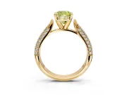 Solitaire Engagement Ring Setting for Fancy Yellow Cushion Cut Center with Multi-Row Accents and Prong Head in Yellow Gold