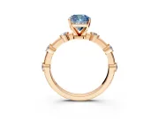 Solitaire Engagement Ring Setting for Fancy Blue Cushion Cut Center with Bezel Station Band and Prong Head in Rose Gold