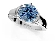 Solitaire Engagement Ring Setting for Fancy Blue Round Cut Center with Wide Band, Pave Collar and Prong Head in Platinum
