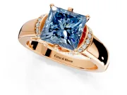 Solitaire Engagement Ring Setting for Fancy Blue Princess Cut Center with Wide Band, Pave Collar and Prong Head in Rose Gold