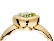 Solitaire Engagement Ring Setting for Fancy Yellow Heart-Shaped Center with Wide Band and Bezel Head in Yellow Gold