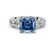 5 Stone Engagement Ring Setting for Fancy Blue Asscher Cut Center with Graduated Accents and Prong Head in Sterling Silver