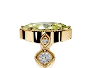 Vintage Station Engagement Ring Setting for Fancy Yellow Marquise Center with Accents and Prong Head in Yellow Gold