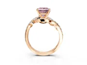 Solitaire Engagement Ring Setting for Fancy Pink Princess Cut Center with Pave Bypass Twist Band and Prong Head in Rose Gold