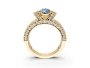 Pave Engagement Ring Setting for Fancy Blue Pear-Shaped Center with Curved Accent Rows, Openwork and Prong Head in Yellow Gold
