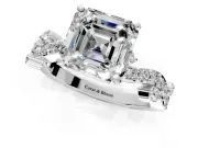 Solitaire Engagement Ring Setting for Asscher Cut Center with Bar-Station Pave Twist and Prong Head in Sterling Silver