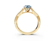 Solitaire Engagement Ring Setting for Fancy Blue Oval Center with Twisted Pave Split Shank and Prong Head in Yellow Gold