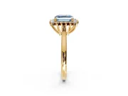 Starburst Halo Engagement Ring Setting for Fancy Blue Asscher Cut Center with Thin Round-Wire Band and Prong Head in Yellow Gold