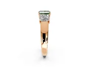 3 Stone Engagement Ring Setting for Fancy Green Princess Cut Center with Raised Basket Heads and Prong Head in Rose Gold