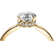 Hidden Halo Engagement Ring Setting for Oval Center with Wide Flat Plain Band and Prong Head in Yellow Gold